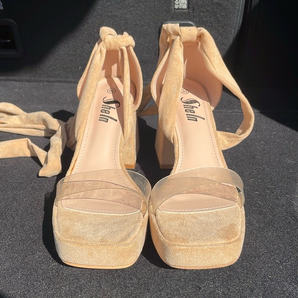 Beige Open Toe Heels - Picture 2 of 6